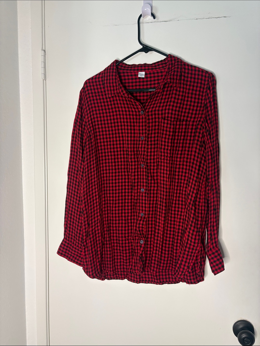 Old Navy Red and Black Plaid Button-Up Blouse